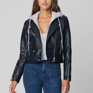 NWT BlankNYC Meant to Be Hooded Cropped Moto Jacket Black/Grey